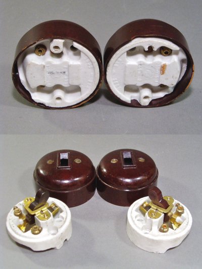 画像2: 2-sets 1940's "Marble Bakelite＆Porcelain" Switches