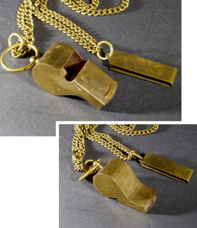 画像1: "Solid Brass" Police Whistle w/ Chain＆Hanger 