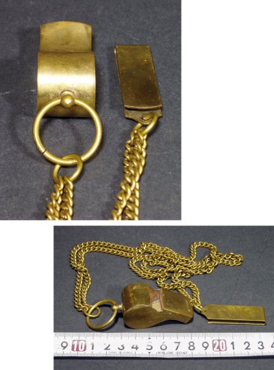 画像2: "Solid Brass" Police Whistle w/ Chain＆Hanger 