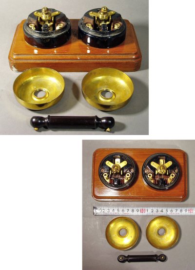 画像3: 1910-30's Brass＆Wood＆Porcelain "DOUBLE" Toggle Switch