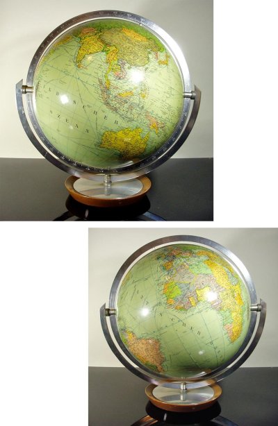 画像1: 1940's German Deco "Wood＆Aluminum" World Globe【33cm】