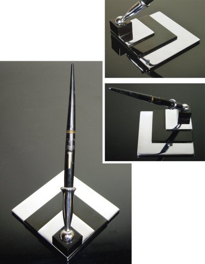 画像1: 1940’s Art-Deco " 2-Tone " Chrome and Black Pen Holder