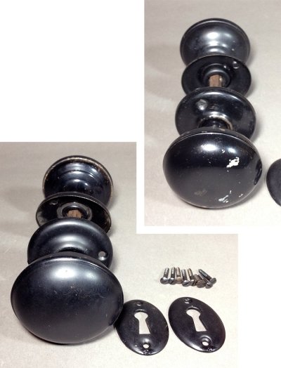 画像1: "Black" Steel Doorknob w/ Backplate＆Key Hole