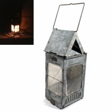 画像1: 1910-20's "Galvanized Steel" Folding Candle Lantern (1)