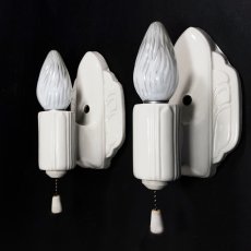 画像1: 1930-40's "PAIR" Art Deco Porcelain Candle Lamp (1)