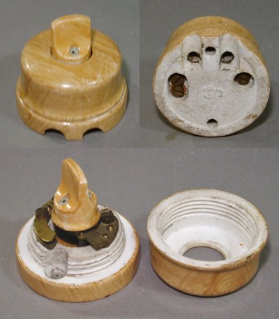 画像1: 1930's "WOOD" Porcelain Turn Switch 