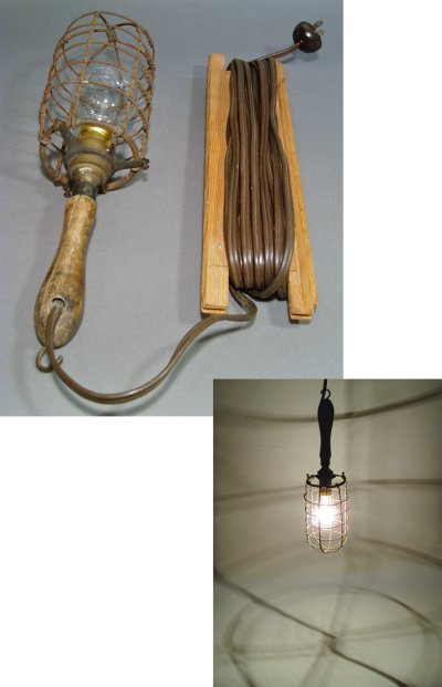 画像1: 1920-30's French "Shabby" Wood Handle Trouble Light