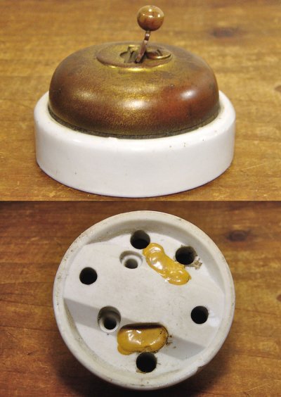 画像1: 1910-20's "Brass＆Porcelain" Toggle Switch