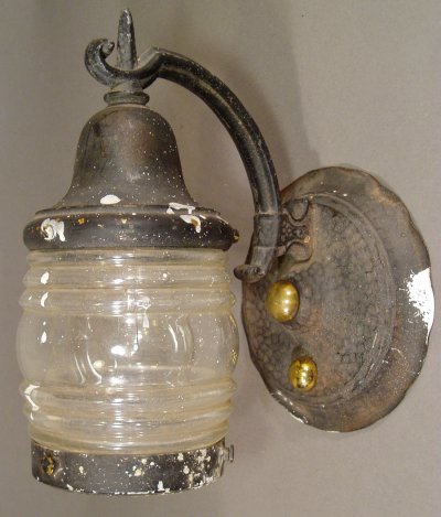 画像1: 1920 - Early1930's "Thick Ribbed Glass" Porch Lamp