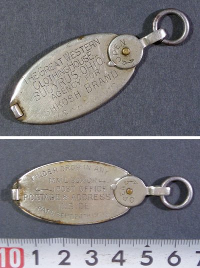 画像1: 1900-20's "CLOTHING-HOUSE" Return Key Fob 