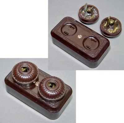 画像1: 1930-40's "Extension Cord" Bakelite Outlet with 3-Plug