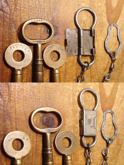 画像3: Early-1900's "Heavy Duty" Steel Key Chain w/Brass-Keys