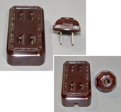 画像1: 1930-40's "Extension Cord" Bakelite Outlet with 1-Plug