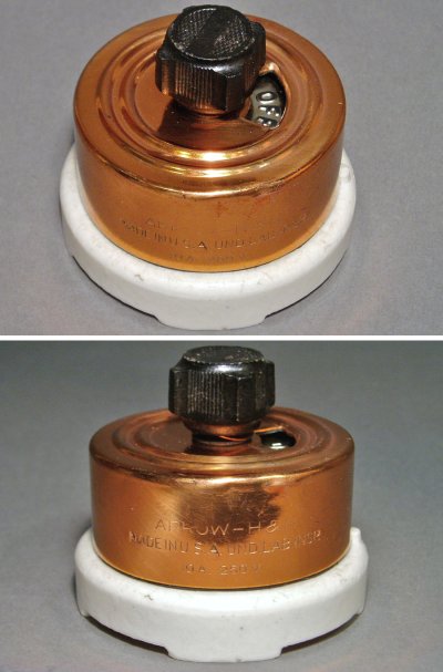 画像1: 1900-10's【ARROW】Copper＆Porcelain Turn Switch 