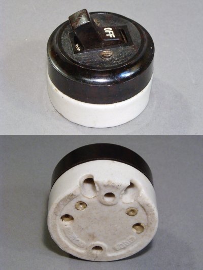 画像1: Art Deco "Marble Bakelite" Porcelain Base Switch